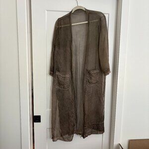 Long sheer brown silky coverup